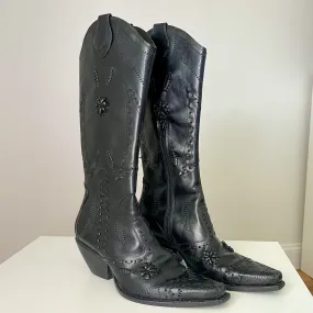 Black Leather Stitched Cowboy Boots (6)