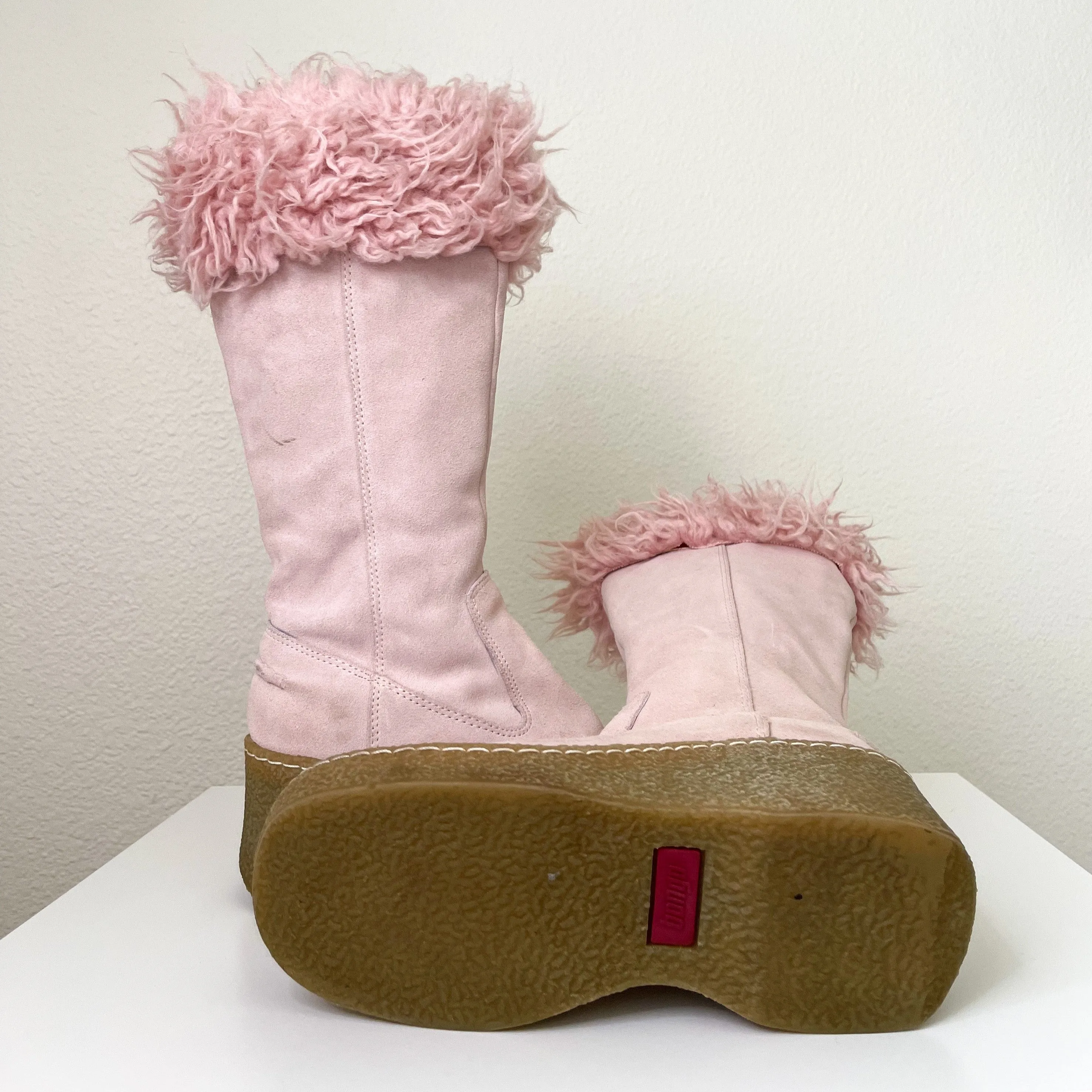 Pink Suede Sherpa Platform Boots