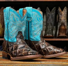 Tanner Mark Kid's Monster Fish Print Square Toe Boots - Cooper